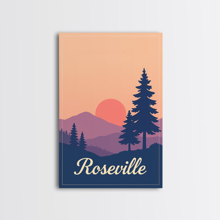 Roseville California Travel Poster, Canvas Print, Mid Century City Wall Art, Roseville Poster Print, Travel Wall Art, Vintage City Poster