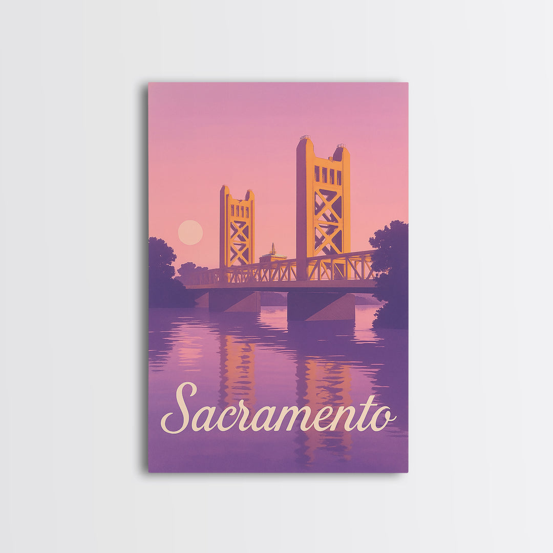 Sacramento Travel Poster, Canvas Print, Retro Sunset Skyline Art, Sacramento Art Print, Mid Century Wall Art, Gift For Travelers