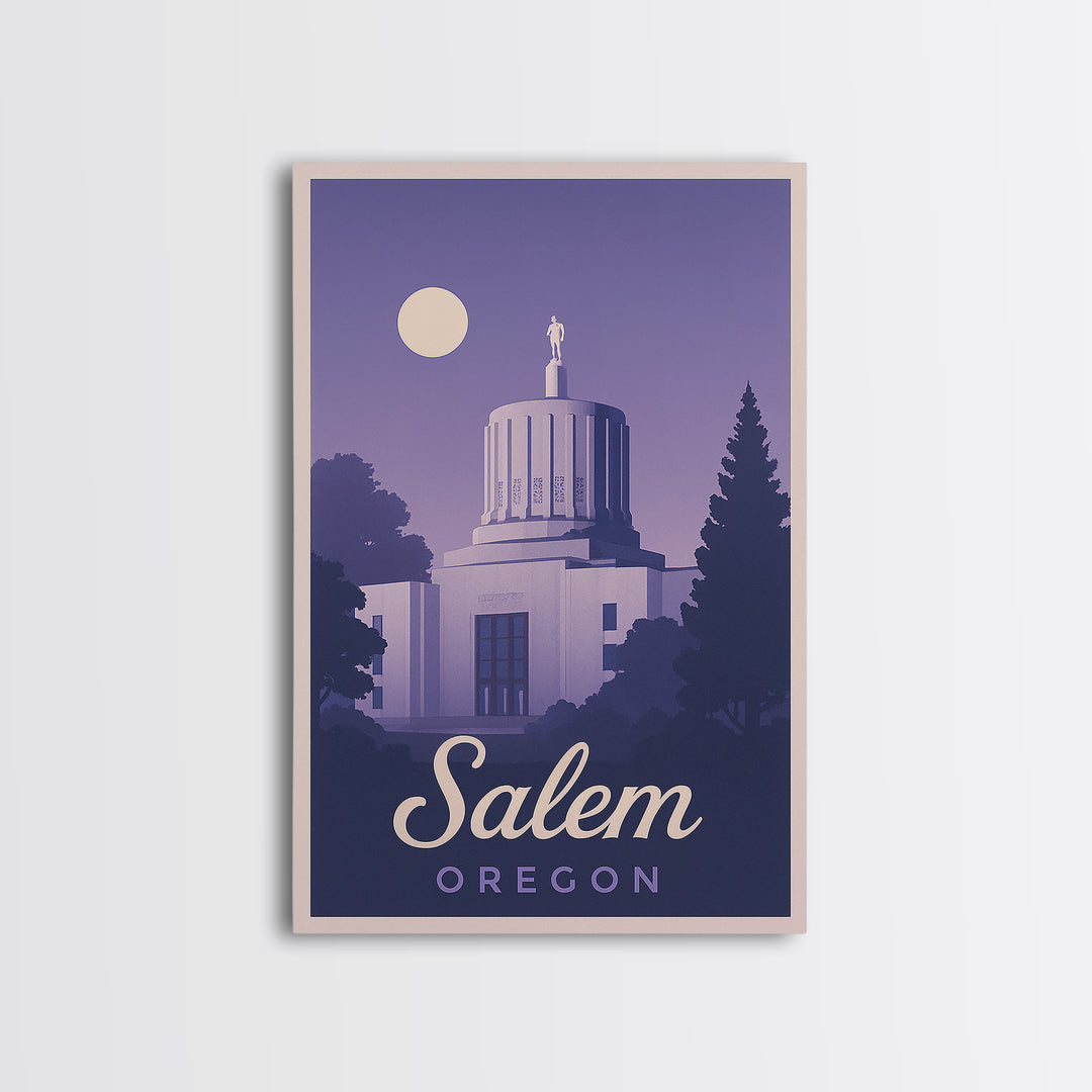 Salem Travel Poster, Canvas Print, Retro Sunset Skyline Art, Salem Art Print, City Illustration, Mid Century Wall Art, Travel Wall Decor