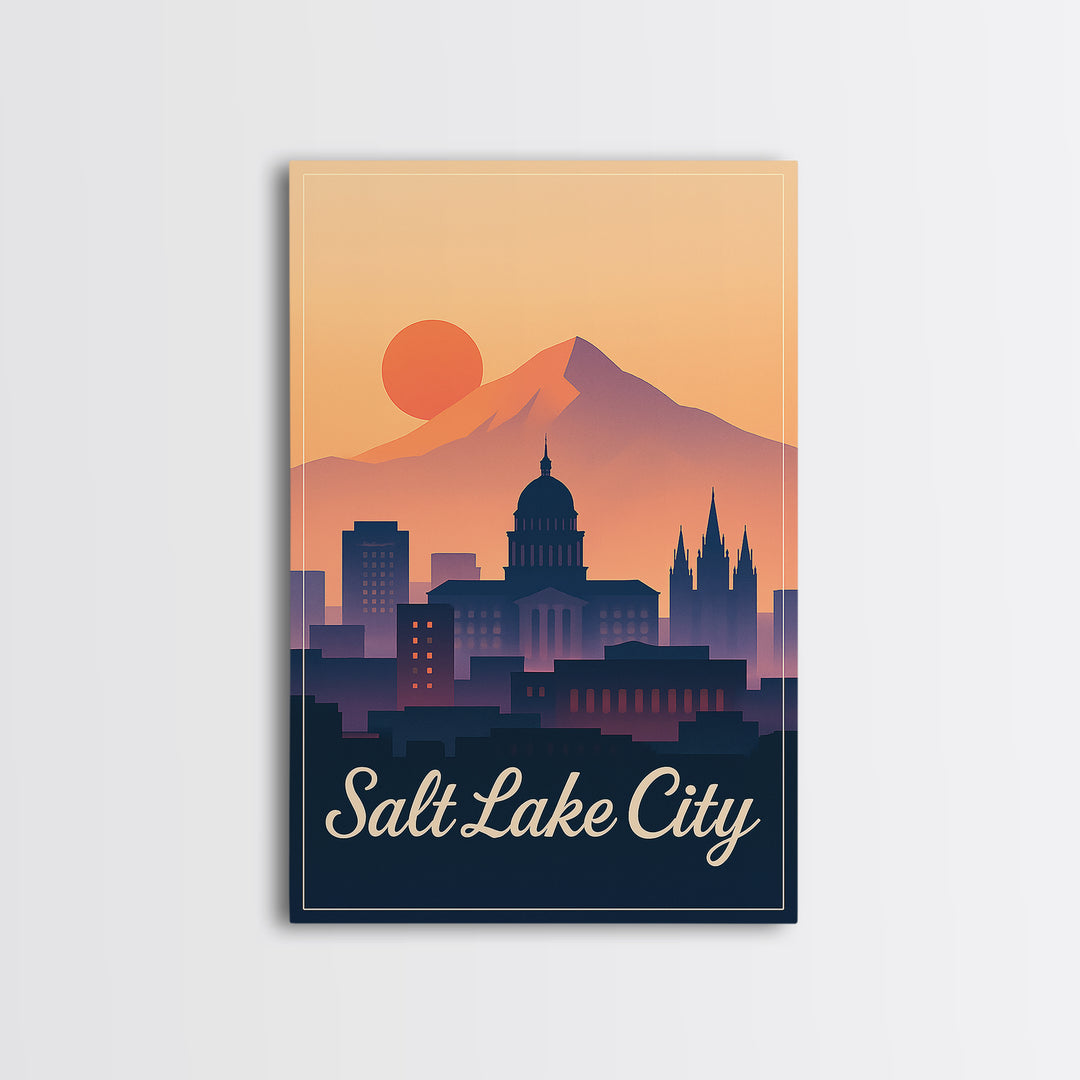 Salt Lake City Utah Travel Poster, Canvas Print, Vintage Travel Poster Art, Salt Lake City City Art, City Illustration, City Art Print