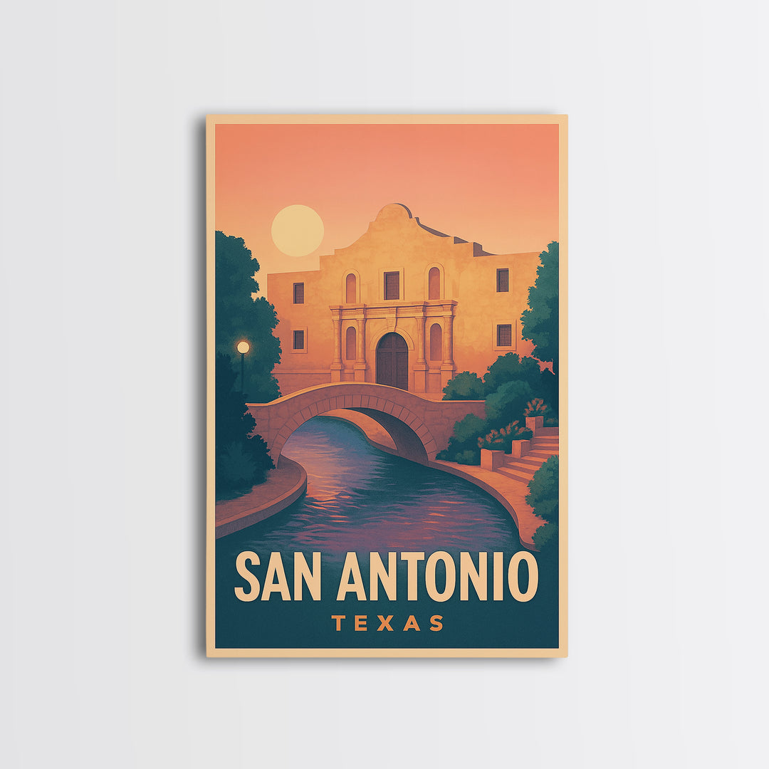 San Antonio Texas Travel Poster, Framed Canvas Print, Mid Century City Wall Art, San Antonio Wall Art, Fine Art Print, Wanderlust Decor