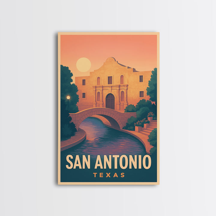 San Antonio Texas Travel Poster, Framed Canvas Print, Mid Century City Wall Art, San Antonio Wall Art, Fine Art Print, Wanderlust Decor