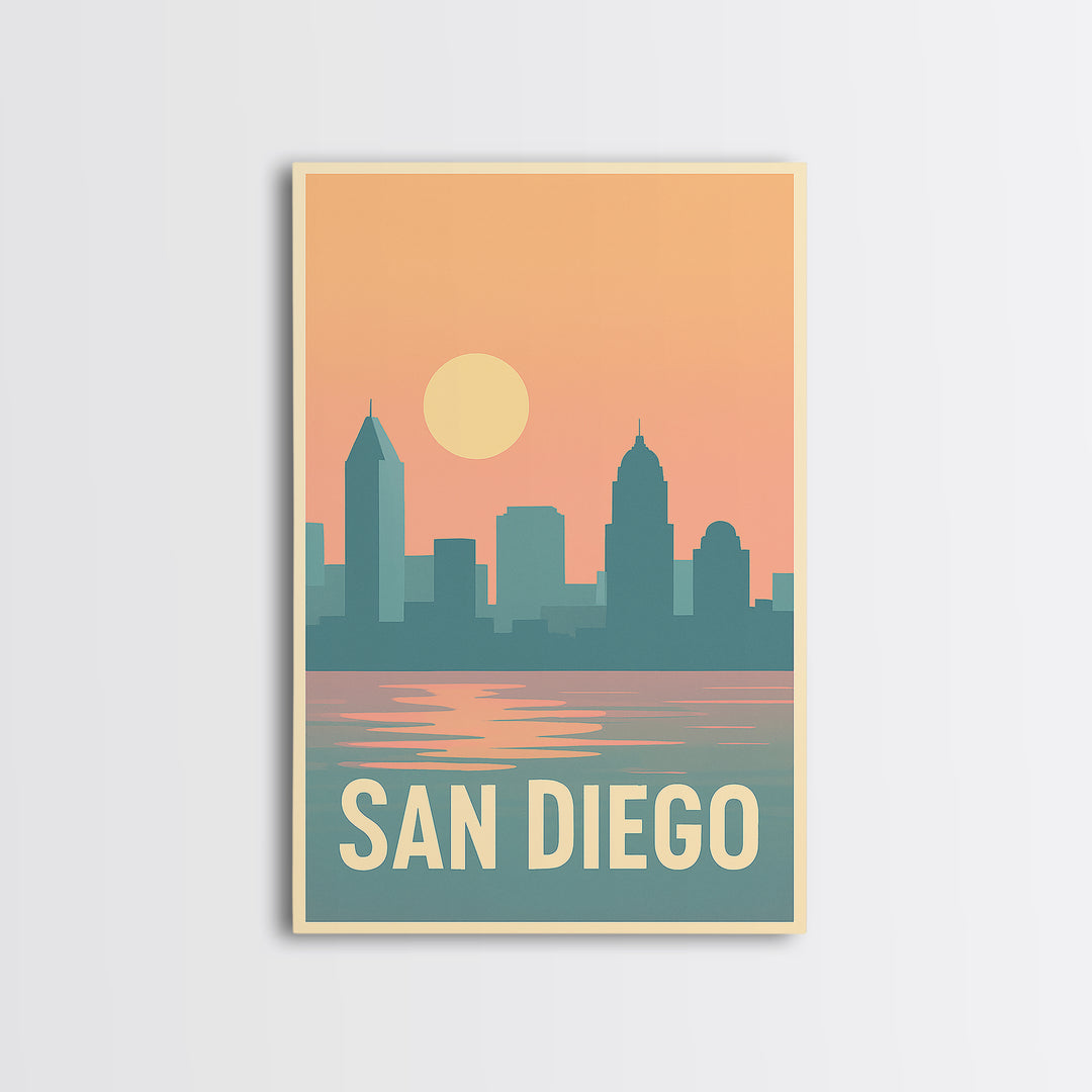 San Diego Travel Poster, Canvas Print, Classic Travel Poster Art, San Diego Travel Art, Fine Art Print, Travel Art Print, City Illustration