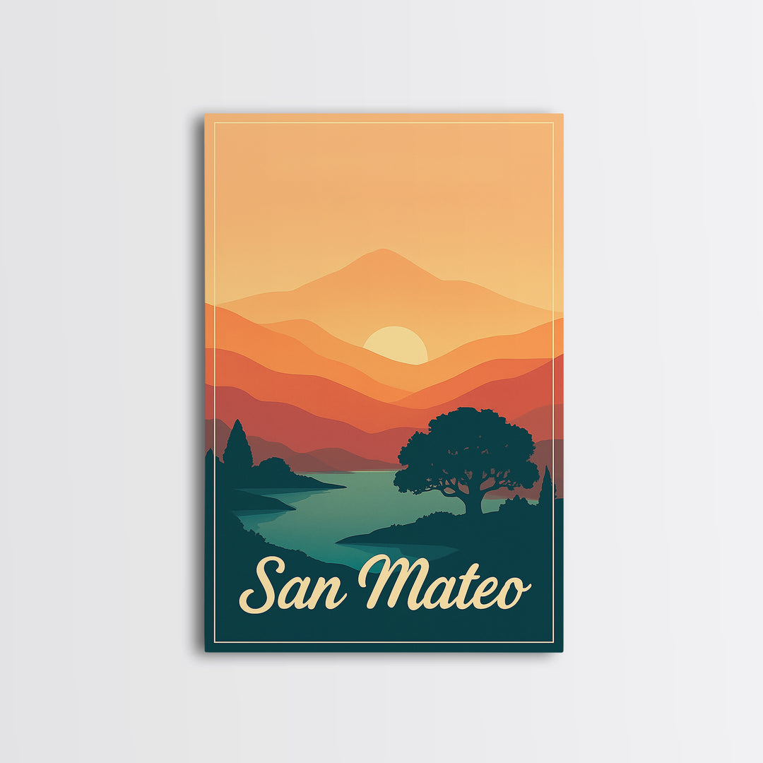 San Mateo California Travel Poster, Canvas Print, Mid Century City Wall Art, San Mateo Wall Art, Office Decor, Wall Decor, Poster Art