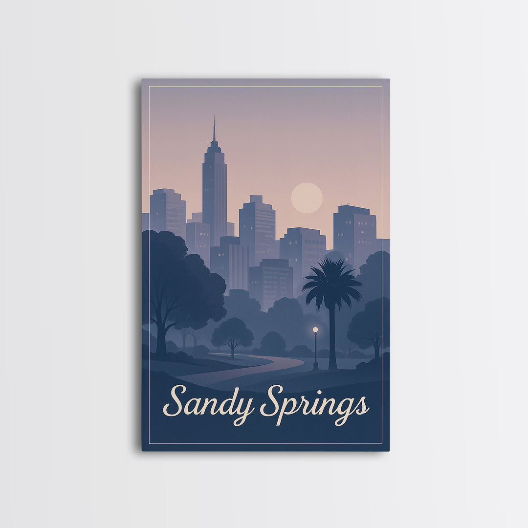 Sandy Springs Travel Poster, Framed Canvas Print, Classic Travel Poster Art, Sandy Springs Travel Art, City Art Print, Travel Poster Art