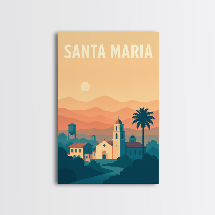 Santa Maria Travel Poster, Canvas Print, Classic Travel Poster Art, Santa Maria Art Print, Travel Poster Set, Watercolor Downtown Skyline
