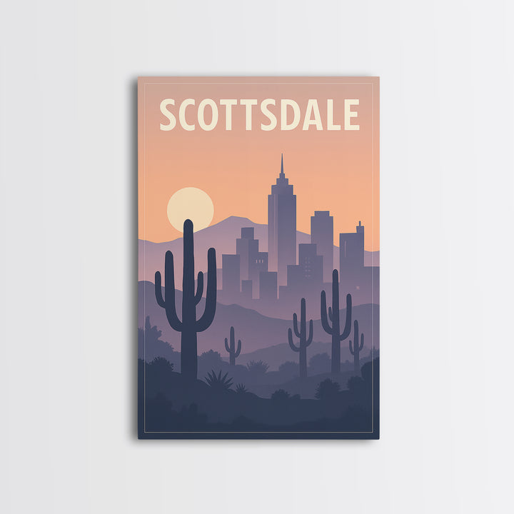 Scottsdale Arizona Travel Poster, Canvas Print, Retro Sunset Skyline Art, Scottsdale Travel Art, Gift For Travelers, Travel Wall Art