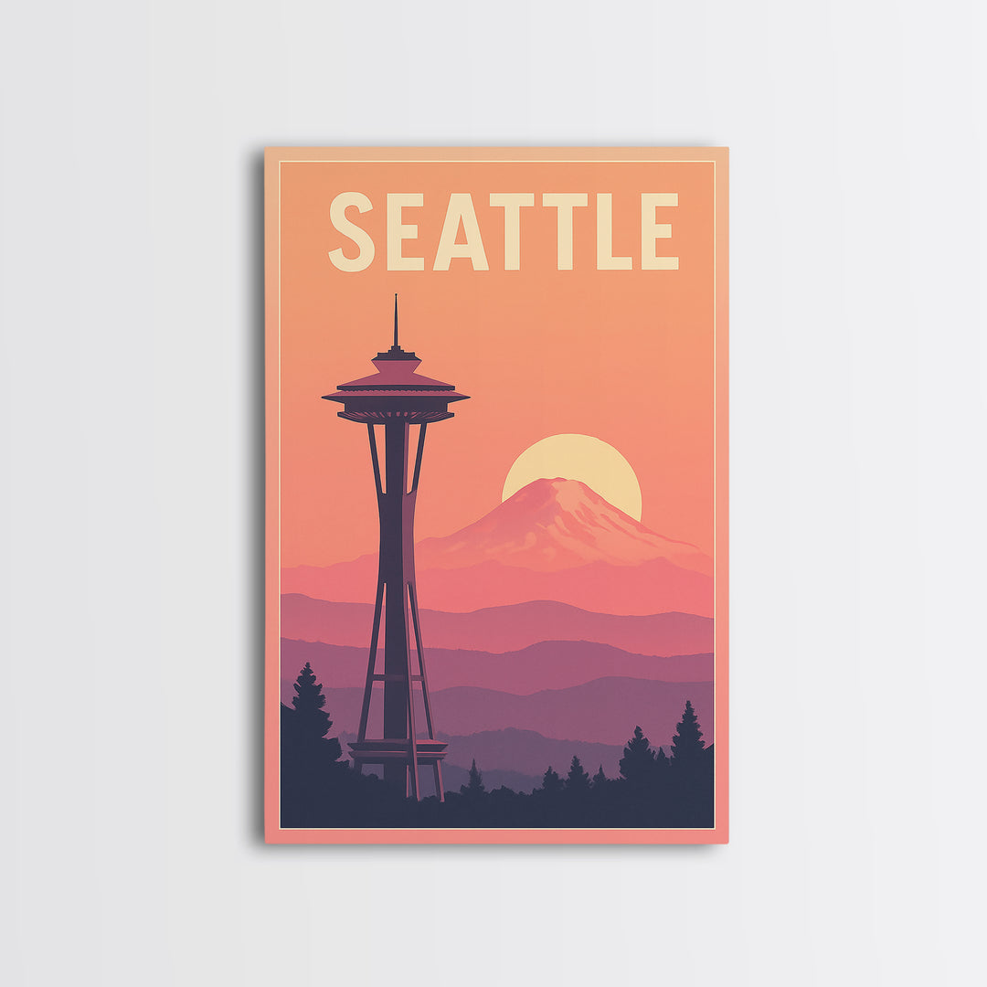 Seattle Travel Poster, Canvas Print, Classic Travel Poster Art, Seattle Travel Art, Living Room Wall Art, Travel Wall Decor, Retro Poster