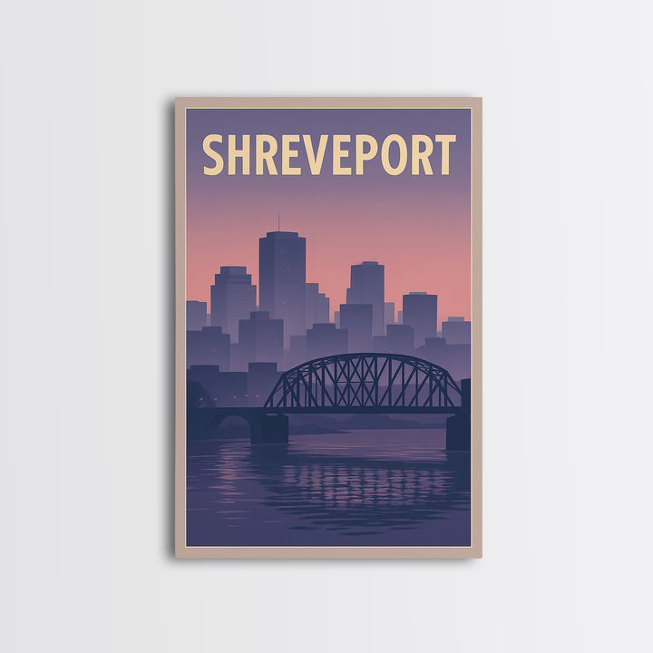 Shreveport Louisiana Travel Poster, Framed Canvas Print, Mid Century City Wall Art, Shreveport Wall Art, City Travel Prints, Fine Art Print
