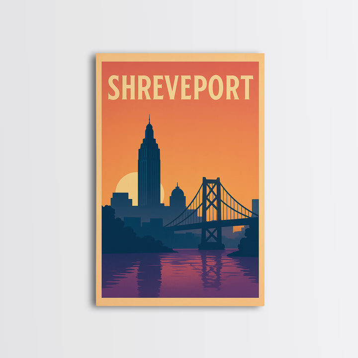 Shreveport Travel Poster, Framed Canvas Print, Mid Century City Wall Art, Shreveport Poster Print, Home Office Decor, Eclectic Wall Decor