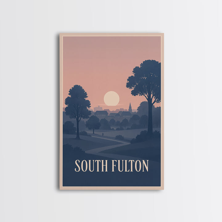 South Fulton Travel Poster, Canvas Print, Classic Travel Poster Art, South Fulton City Art, City Illustration, Watercolor Urban Skyline