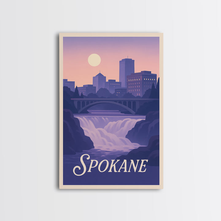 Spokane Travel Poster, Framed Canvas Print, Classic Travel Poster Art, Spokane Wall Art, Wanderlust Decor, Travel Poster Art, Home Decor