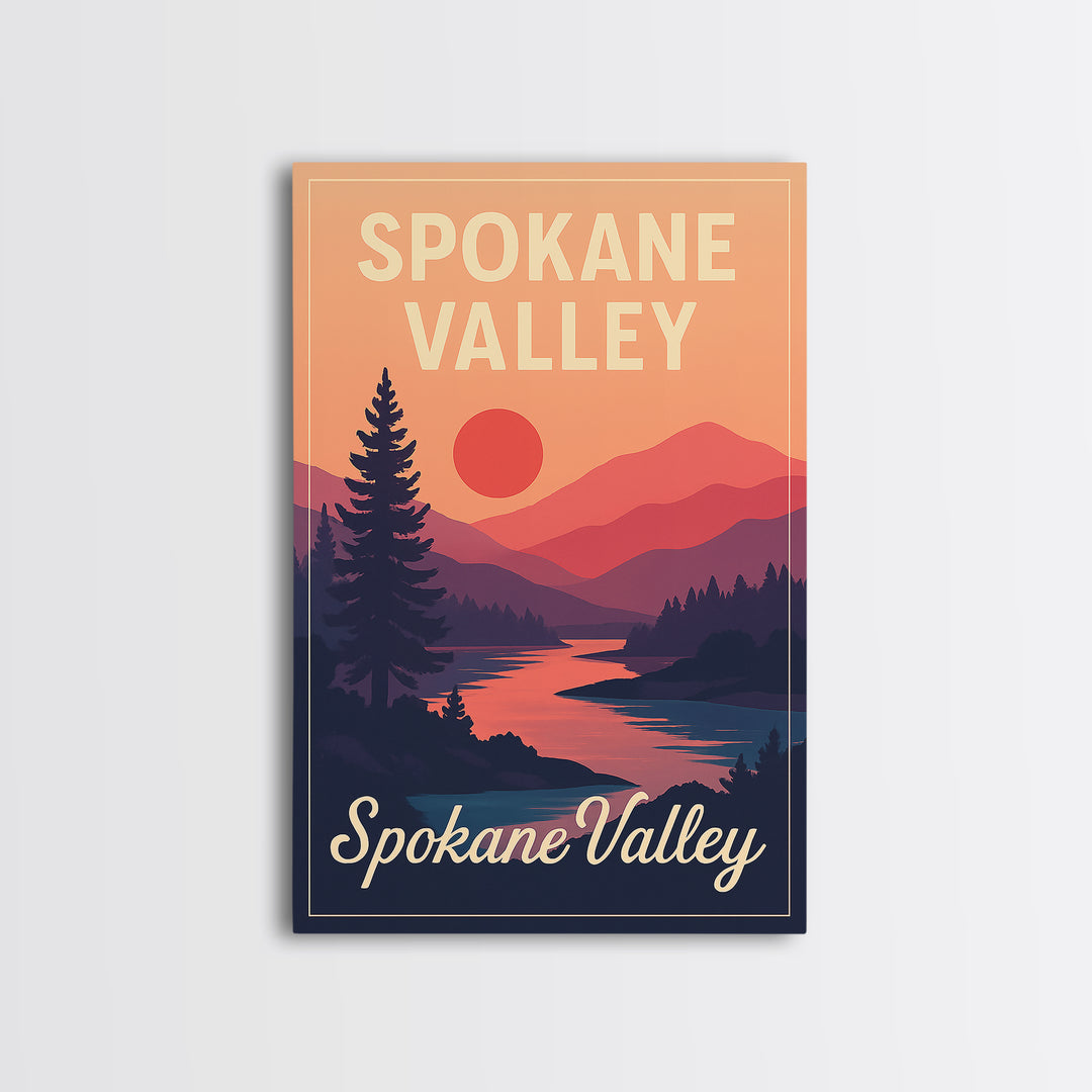 Spokane Valley Washington Travel Poster, Canvas Print, Classic Travel Poster Art, Spokane Valley Poster Print, Wall Decor, Office Decor