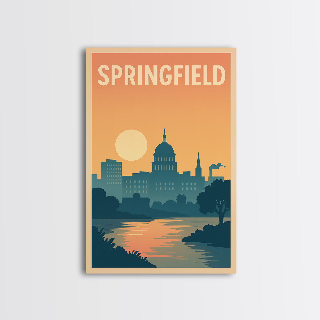 Springfield Travel Poster, Framed Canvas Print, Vintage Travel Poster Art, Springfield City Art, Fine Art Print, Travel Poster Set