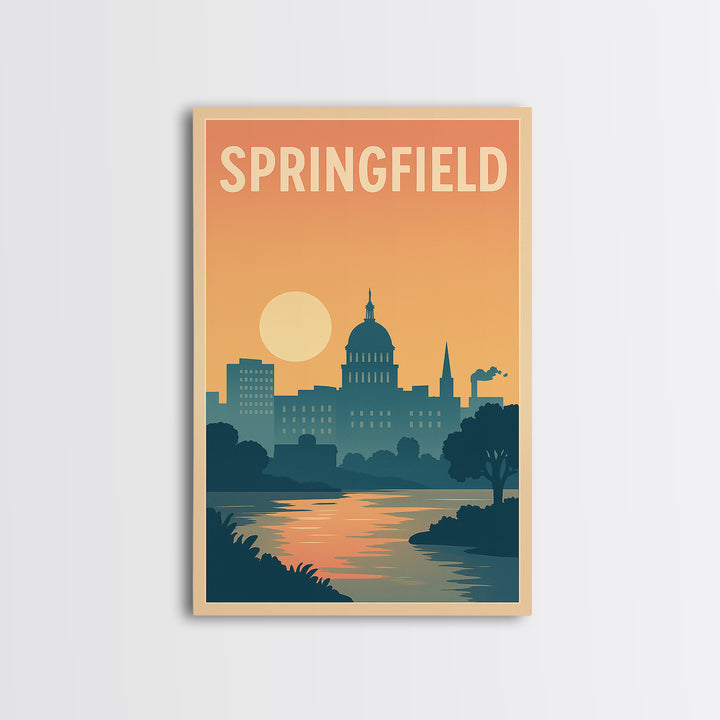 Springfield Travel Poster, Framed Canvas Print, Vintage Travel Poster Art, Springfield City Art, Fine Art Print, Travel Poster Set
