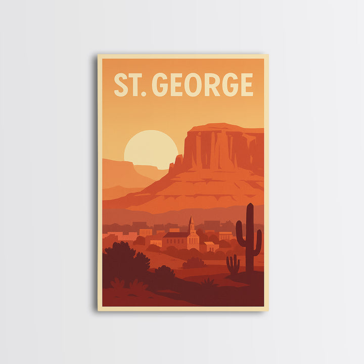 St George Travel Poster, Canvas Print, Retro Sunset Skyline Art, St George Poster Print, Travel Poster Art, Travel Art Print, Poster Art