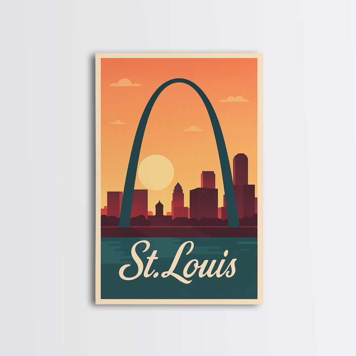 St Louis Missouri Travel Poster, Framed Canvas Print, Mid Century City Wall Art, St Louis Poster Print, Vintage City Art, Travel Poster Set