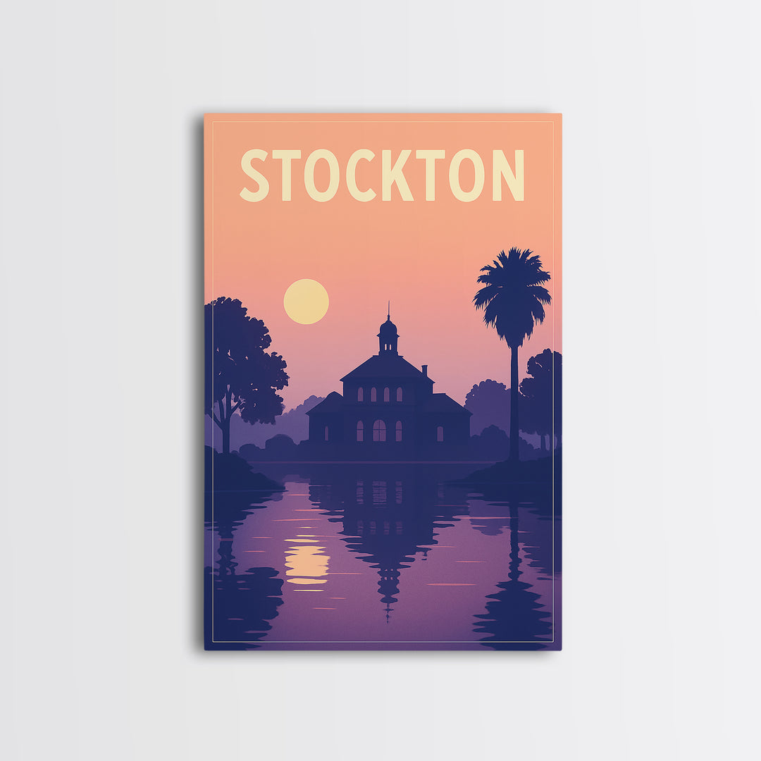 Stockton California Travel Poster, Framed Canvas Print, Mid Century City Wall Art, Stockton City Art, Wanderlust Decor, Gift For Travelers