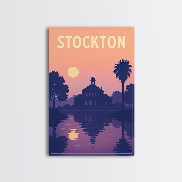 Stockton California Travel Poster, Framed Canvas Print, Mid Century City Wall Art, Stockton City Art, Wanderlust Decor, Gift For Travelers