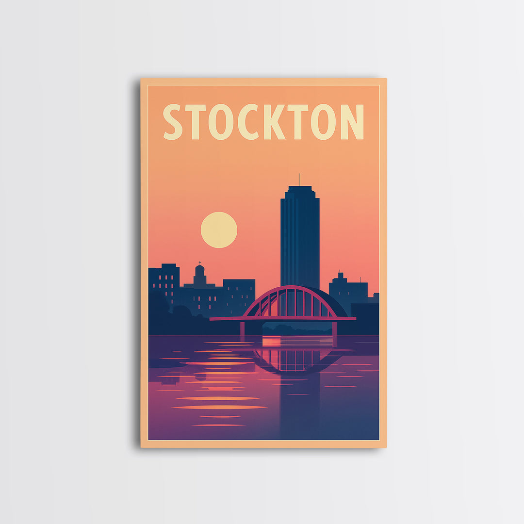 Stockton Travel Poster, Canvas Print, Vintage Travel Poster Art, Stockton Wall Art, City Art Print, Travel Art Print, Vintage Travel Art