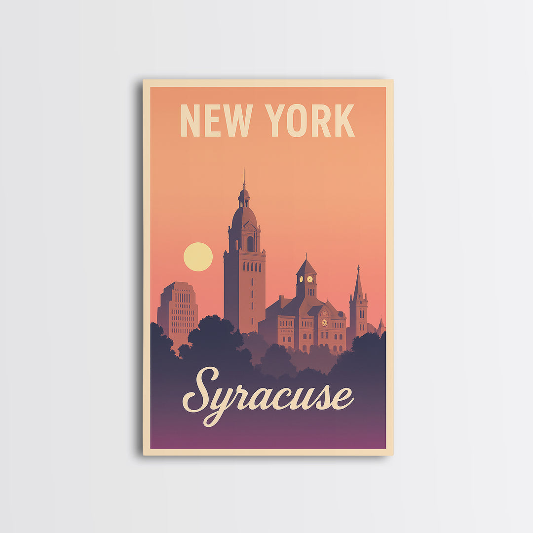 Syracuse New York Travel Poster, Canvas Print, Retro Sunset Skyline Art, Syracuse City Art, Home Office Decor, Wall Art, City Poster