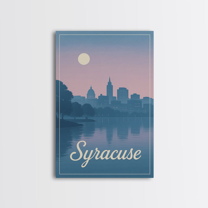 Syracuse Travel Poster, Framed Canvas Print, Mid Century City Wall Art, Syracuse Poster Print, Vintage City Art, City Illustration