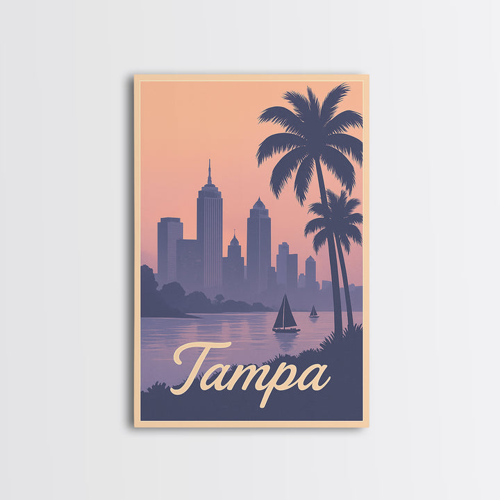 Tampa Travel Poster, Framed Canvas Print, Mid Century City Wall Art, Tampa Wall Art, City Travel Prints, City Illustration, City Art Print