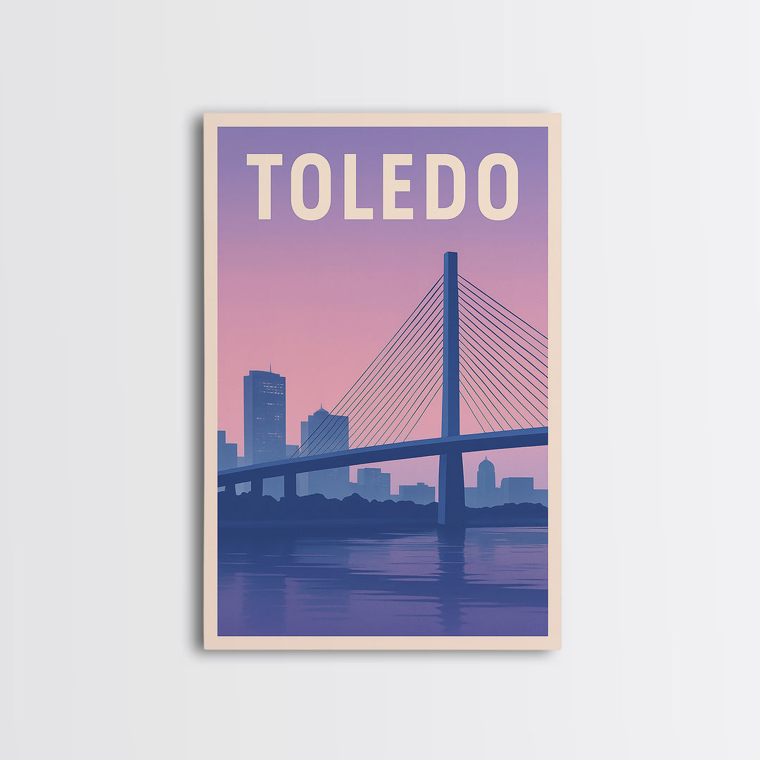 Toledo Ohio Travel Poster, Canvas Print, Retro Sunset Skyline Art, Toledo Travel Art, Watercolor Cityscape, City Poster, Travel Prints