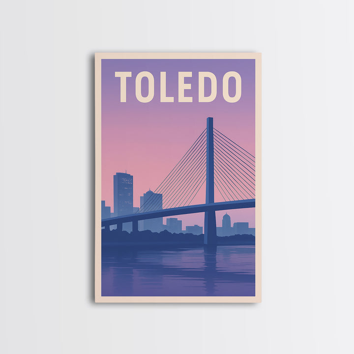 Toledo Ohio Travel Poster, Canvas Print, Retro Sunset Skyline Art, Toledo Travel Art, Watercolor Cityscape, City Poster, Travel Prints