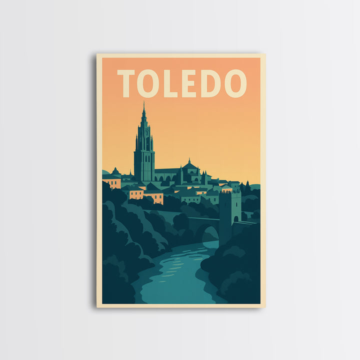 Toledo Travel Poster, Framed Canvas Print, Mid Century City Wall Art, Toledo Art Print, Retro Travel Print, City Art Print, Vintage Print