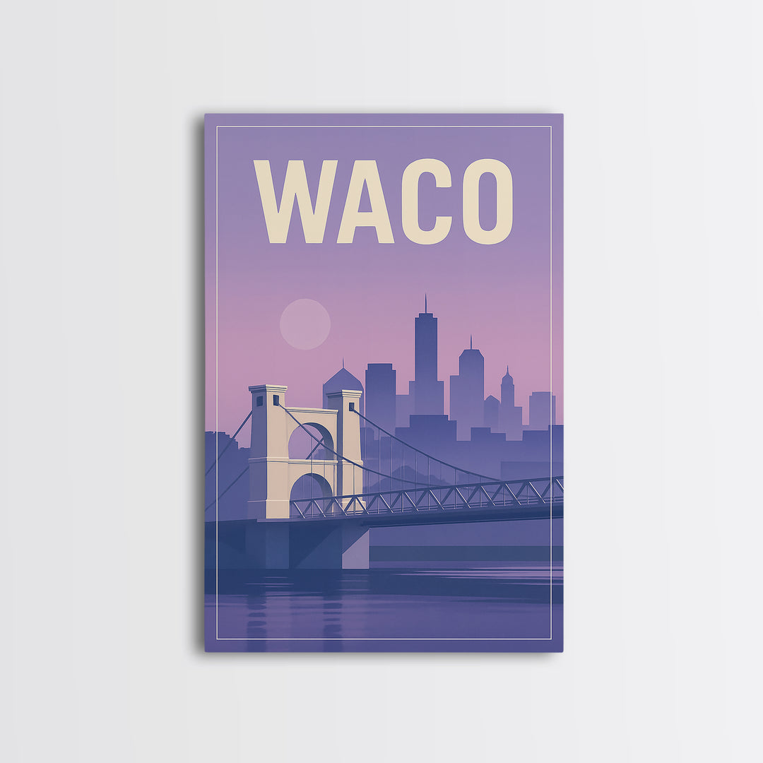 Waco Texas Travel Poster, Canvas Print, Mid Century City Wall Art, Waco City Art, Travel Wall Art, Gift For Travelers, Travel Art Print