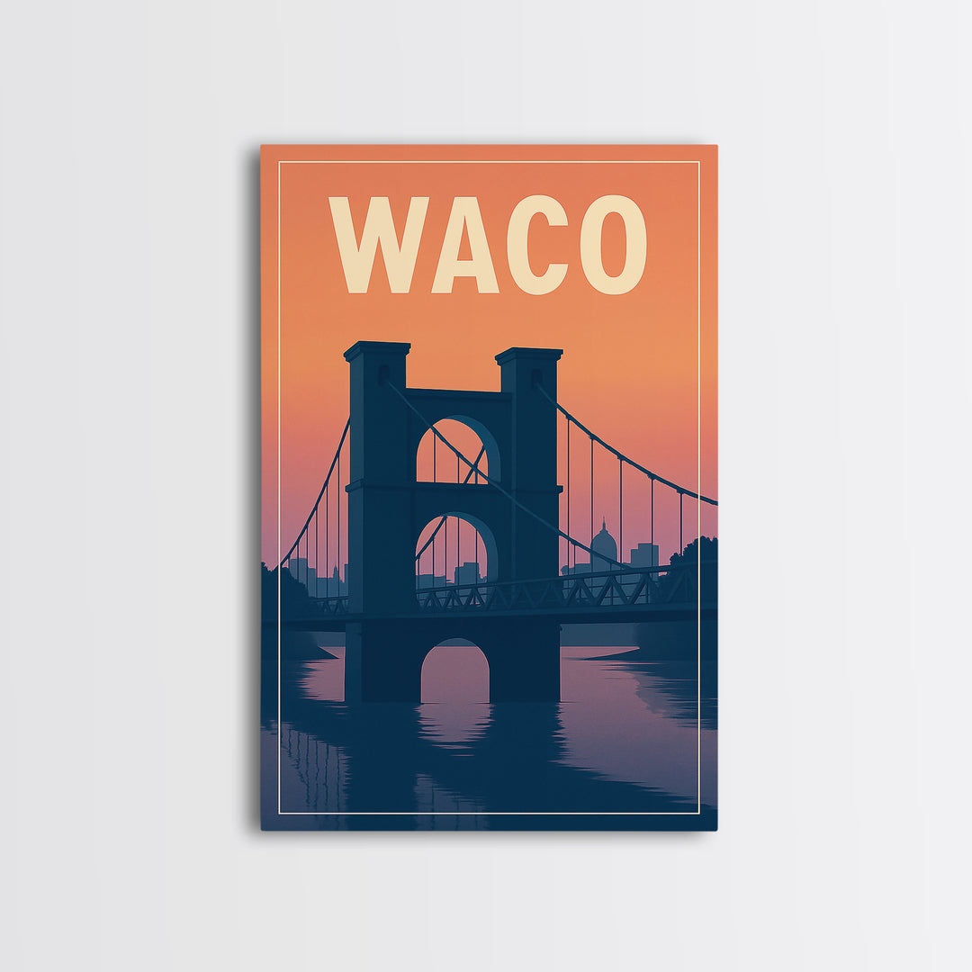 Waco Travel Poster, Framed Canvas Print, Classic Travel Poster Art, Waco City Art, Gift For Travelers, Travel Wall Decor, Home Office Decor
