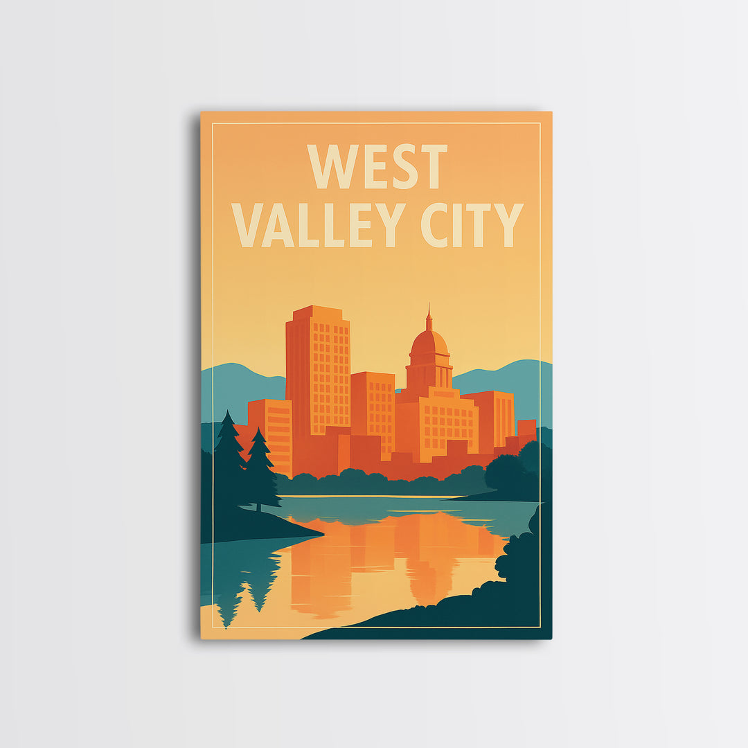 West Valley City Travel Poster, Framed Canvas Print, Classic Travel Poster Art, West Valley City Poster Print, Vintage City Poster