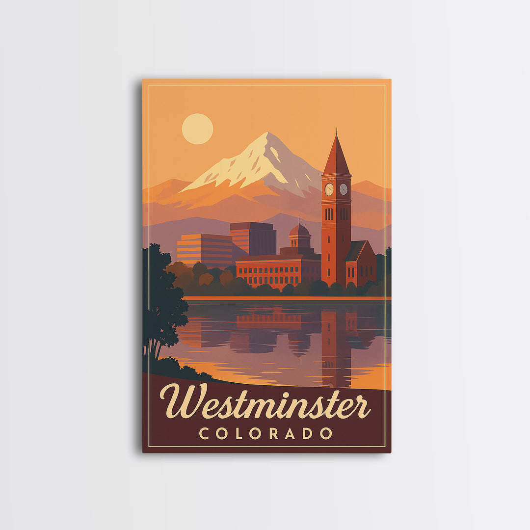 Westminster Colorado Travel Poster, Canvas Print, Retro Sunset Skyline Art, Westminster Poster Print, Travel Art Print, Art Print, Wall Art