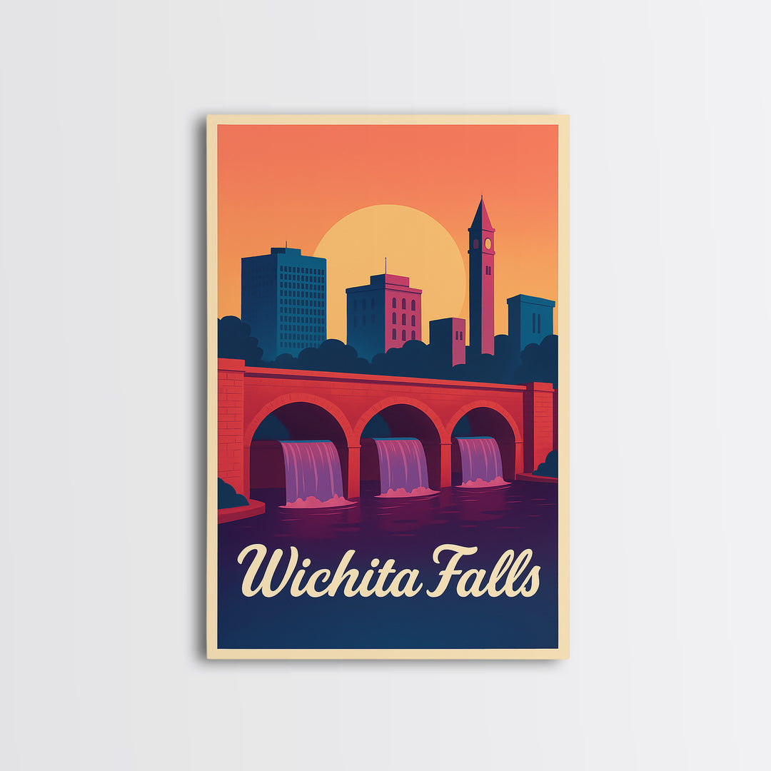 Wichita Falls Texas Travel Poster, Canvas Print, Retro Sunset Skyline Art, Wichita Falls City Art, City Art Print, Travel Poster Art