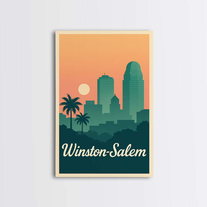 Winston Salem North Carolina Travel Poster, Canvas Print, Sunset Skyline Art, Winston Salem Wall Art, Art Print, Watercolor Skyline Art