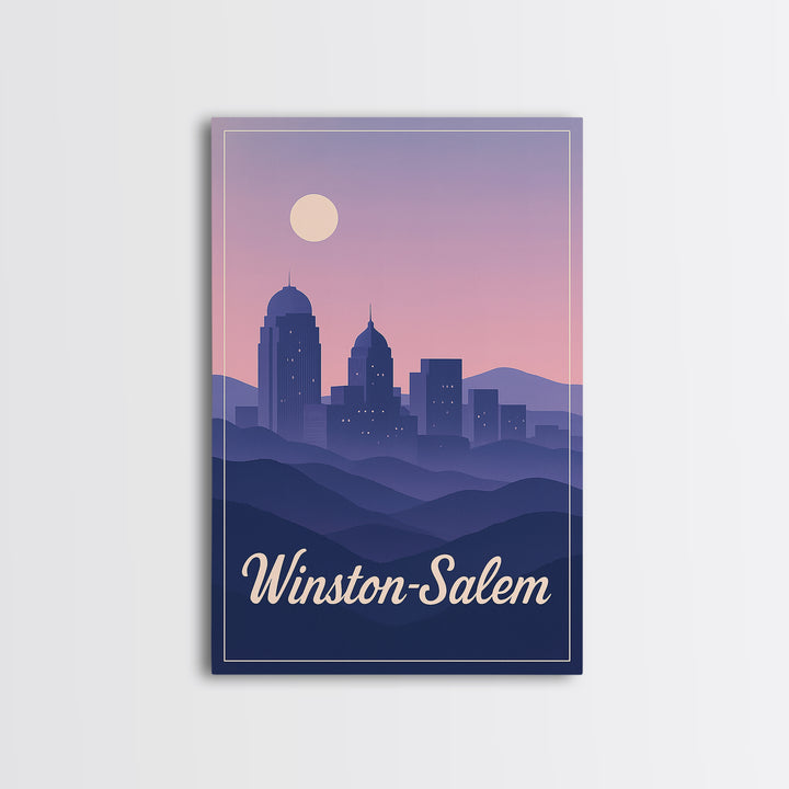 Winston Salem Travel Poster, Framed Canvas Print, Retro Sunset Skyline Art, Winston Salem Poster Print, Retro Travel Print, Fine Art Print