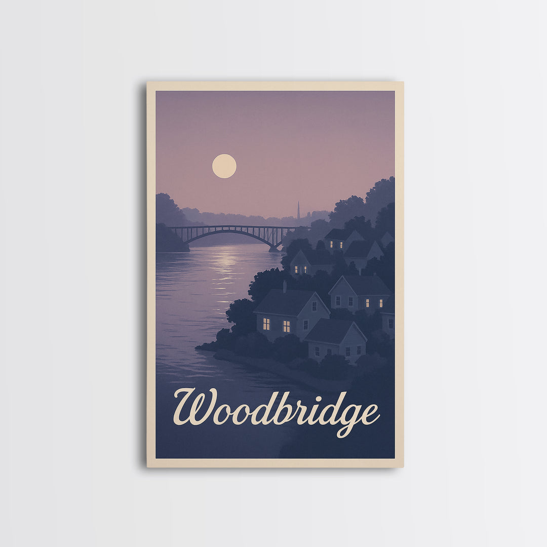 Woodbridge Travel Poster, Canvas Print, Mid Century City Wall Art, Woodbridge City Art, City Illustration, Travel Poster Art, Poster Art