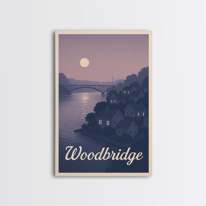Woodbridge Travel Poster, Canvas Print, Mid Century City Wall Art, Woodbridge City Art, City Illustration, Travel Poster Art, Poster Art