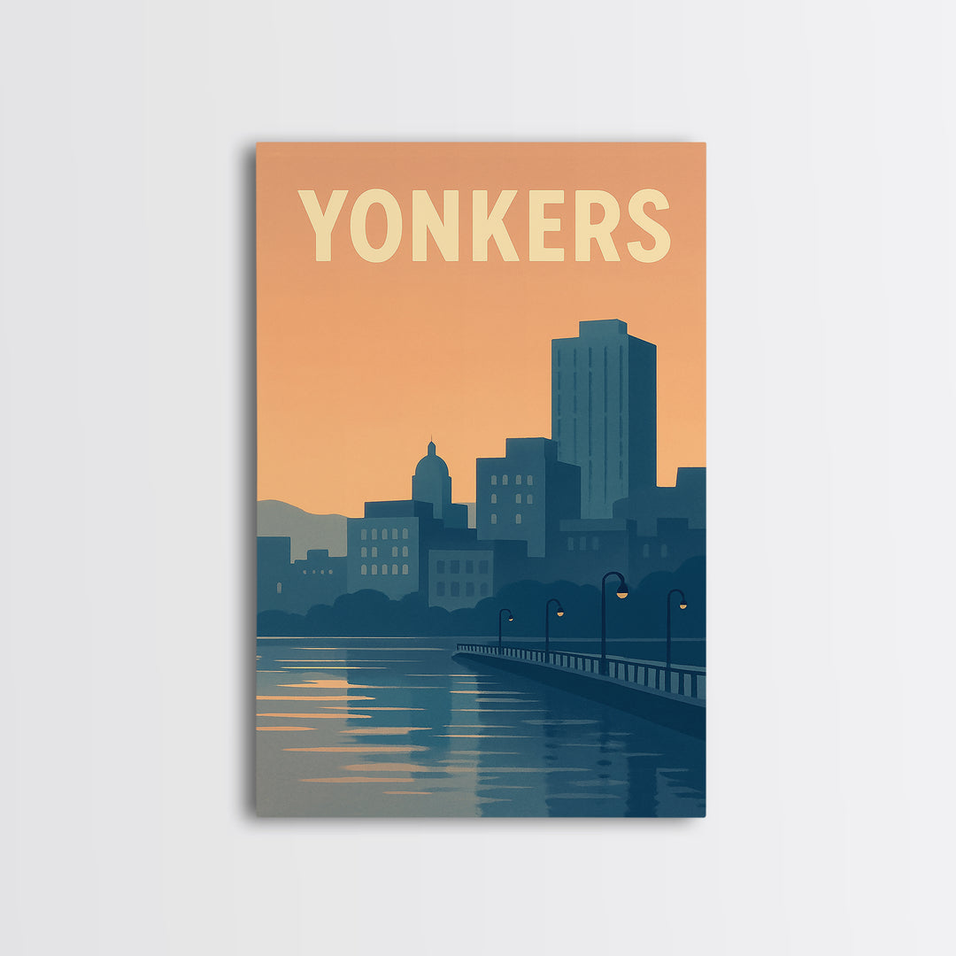 Yonkers New York Travel Poster, Framed Canvas Print, Mid Century City Wall Art, Yonkers Wall Art, Travel Poster Art, Retro Travel Print