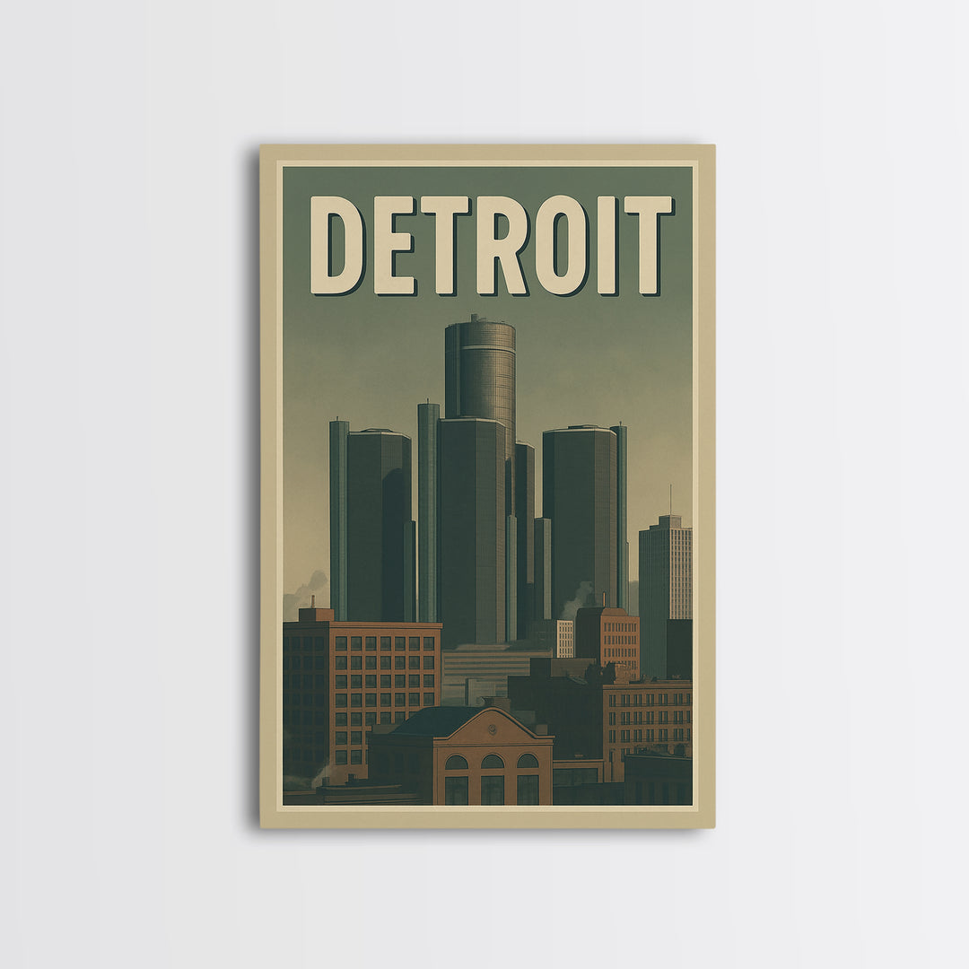 Detroit Travel Poster, Canvas Print, Retro City Wall Art, Detroit Poster Print, Mid Century Wall Art, Gift For Travelers, Travel Wall Decor