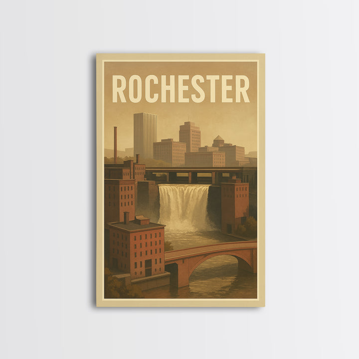 Rochester Travel Poster, Framed Canvas Print, Old School Travel Poster, Rochester Travel Art, Vintage City Poster, Retro Travel Print