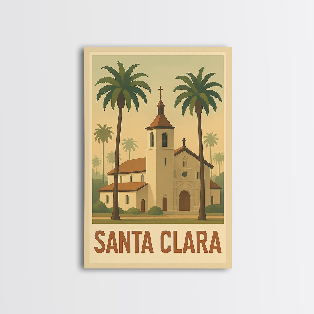 Santa Clara Travel Poster, Framed Canvas Print, Classic Retro Poster Art, Santa Clara Travel Art, Living Room Wall Art, Vintage Travel Art