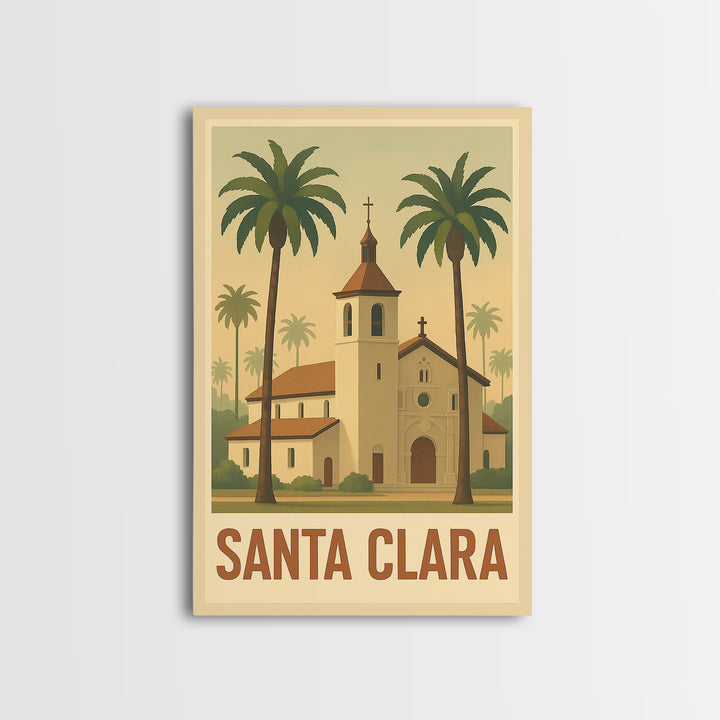 Santa Clara Travel Poster, Framed Canvas Print, Classic Retro Poster Art, Santa Clara Travel Art, Living Room Wall Art, Vintage Travel Art