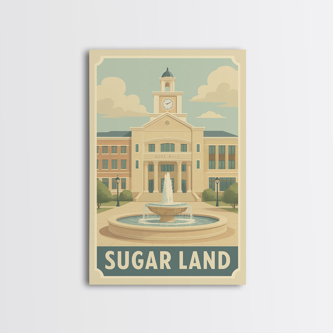 Sugar Land Texas Travel Poster, Canvas Print, Retro Poster Art, Sugar Land Wall Art, Retro Travel Print, City Travel Prints, Wall Art