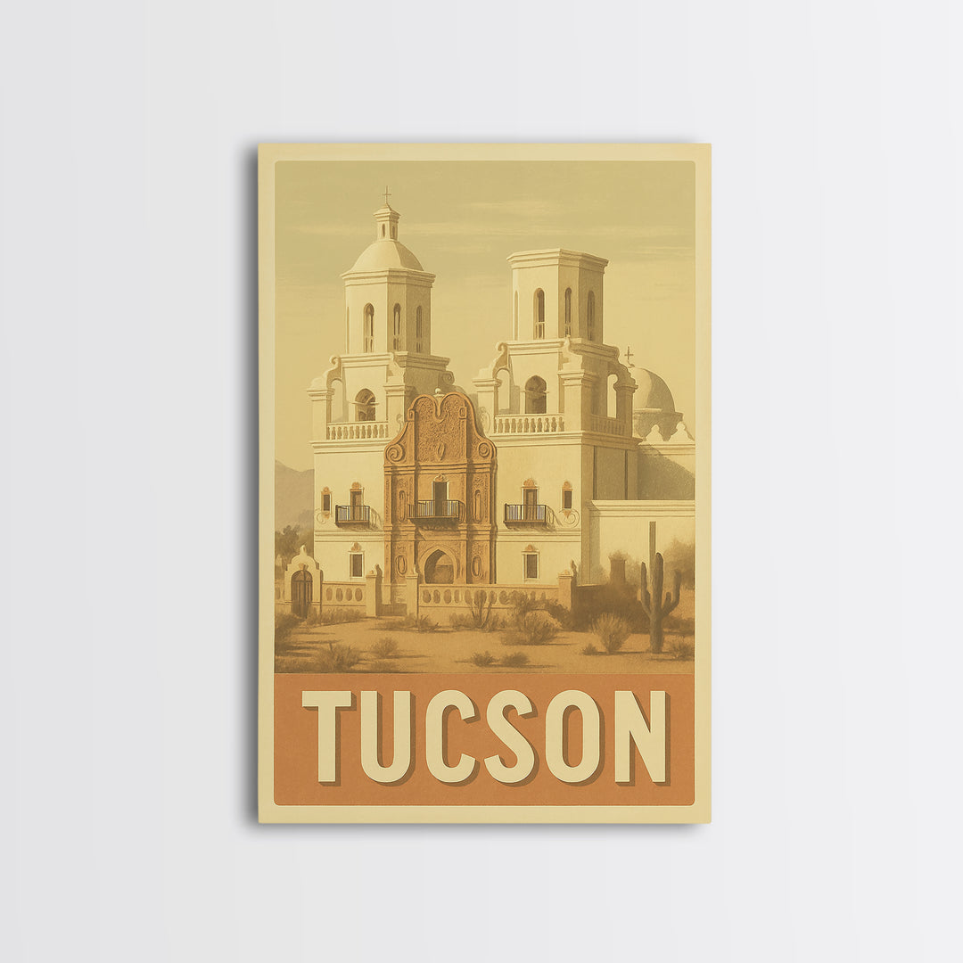 Tucson Arizona Travel Poster, Canvas Print, Vintage Theatre Style Art, Tucson Wall Art, City Illustration, Mid Century Wall Art, Travel Art