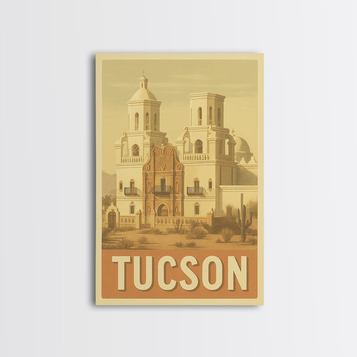 Tucson Arizona Travel Poster, Canvas Print, Vintage Theatre Style Art, Tucson Wall Art, City Illustration, Mid Century Wall Art, Travel Art