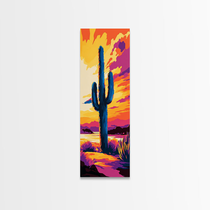 Night Sky Cactus Framed Canvas Print floral desert painting pink orange wall art moody art guest room art