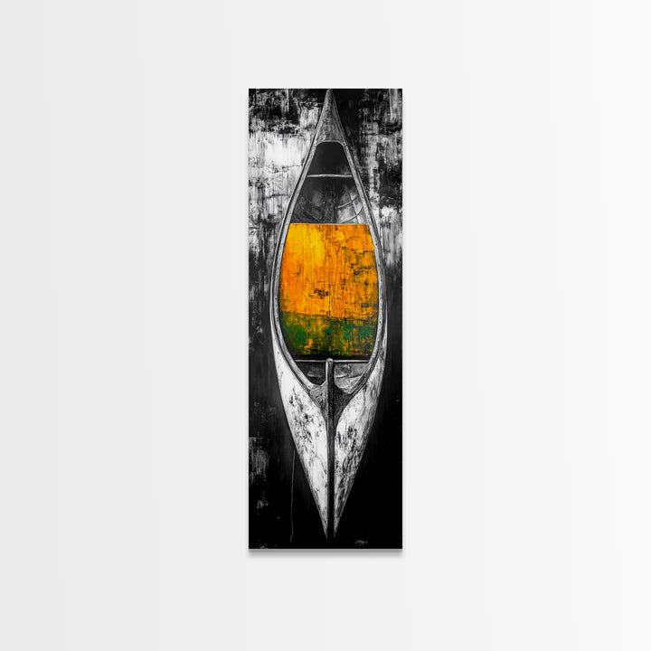 Black and White Canoe Framed Canvas Print Rustic Art Nautical Wall Art Coastal Decor Farmhouse Art Vertical Wall Art