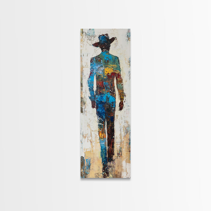 Abstract Cowboy Art Framed Canvas Print Western Rustic Wall Art, Southwest Wall Art, Tall Narrow Art, Farmhouse Art, Extra Wide Art
